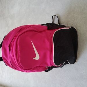Pre-owned Nike Pink & Black Backpack 4 Zippers Layers & 2 Water Bottles Holder